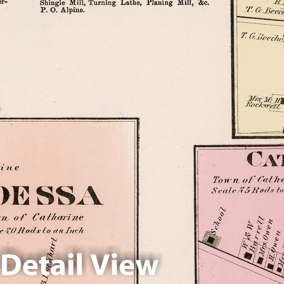 Historic Map : 1874 Odessa. Beaver Dams. Catherine. Cayutavillle, New York. - Vintage Wall Art