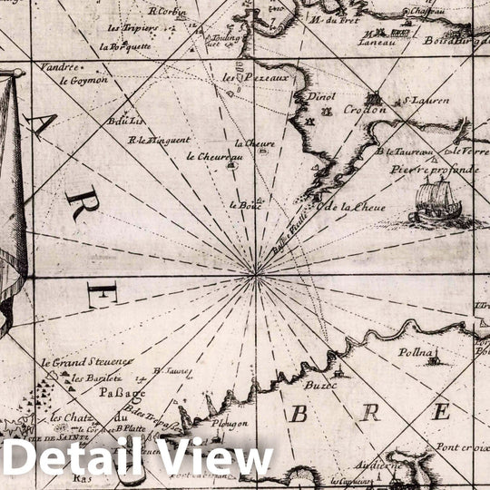 Historic Map : Brittany , France 1693 Citta, Porto e Rada di Brest. , Vintage Wall Art
