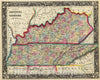 Historic Map : 1860 County Map of Kentucky and Tennessee : Vintage Wall Art