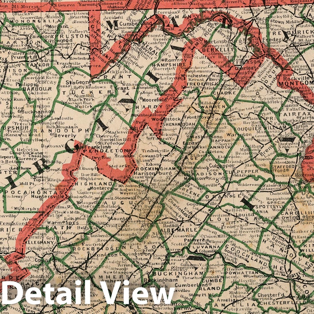 Historic Map : 1883 New Rail Road and County Map of Deleware (Delaware), Maryland, Virginia & West Virginia. - Vintage Wall Art