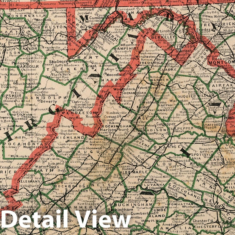 Historic Map : 1883 New Rail Road and County Map of Deleware (Delaware), Maryland, Virginia & West Virginia. - Vintage Wall Art