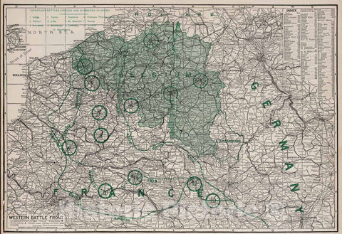 Historic Map : 1925 Western Battle Front (World War I). - Vintage Wall Art