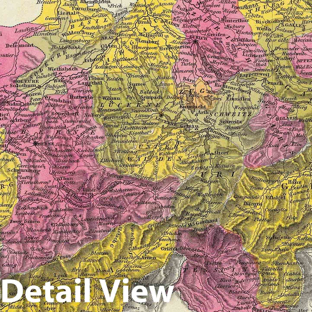Historic Map : 1846 Switzerland. - Vintage Wall Art