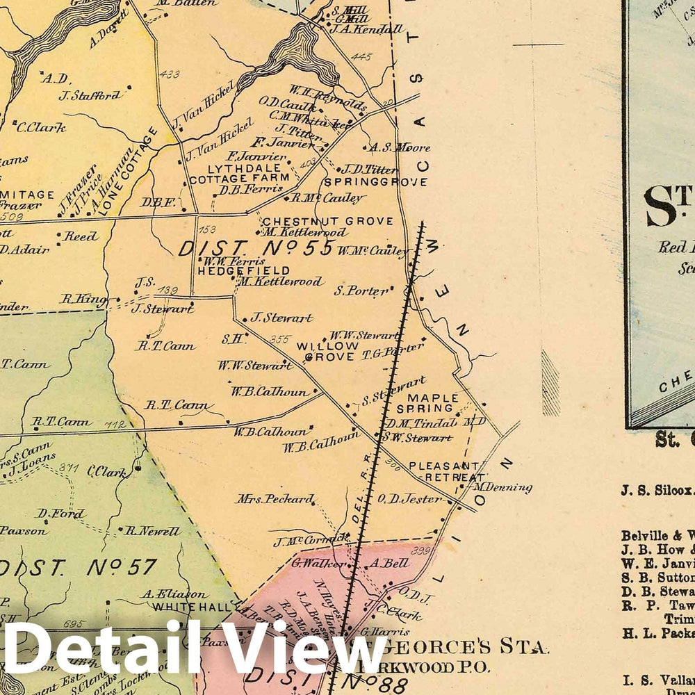 Historic Map : Christiana (Del.), Delaware, 1868 Pencader. , Vintage Wall Art