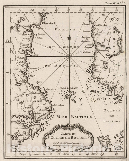 Historic Wall Map : Bothnia, Gulf of, Region, Europe 1764 Carte du Golphe de Bothnie , Vintage Wall Art