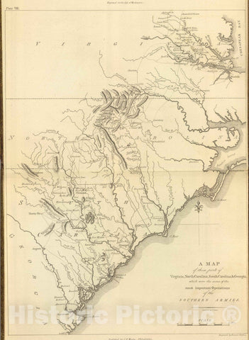 Historic Map : 1807 Virginia, North Carolina, South Carolina, Georgia, Operations of the Southern Armies. - Vintage Wall Art