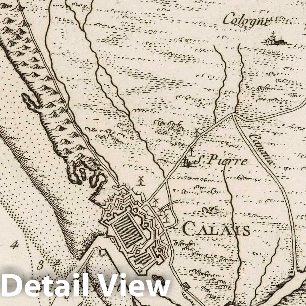 Historic Map : France , Calais France, 1764 Plan de Calais coste voisine et environs. , Vintage Wall Art