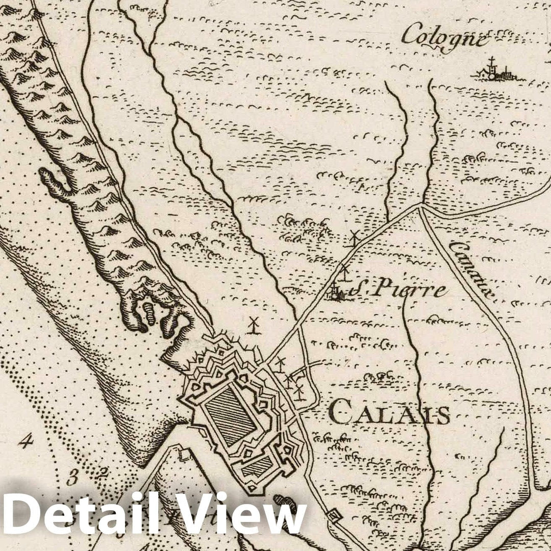 Historic Map : France , Calais France, 1764 Plan de Calais coste voisine et environs. , Vintage Wall Art