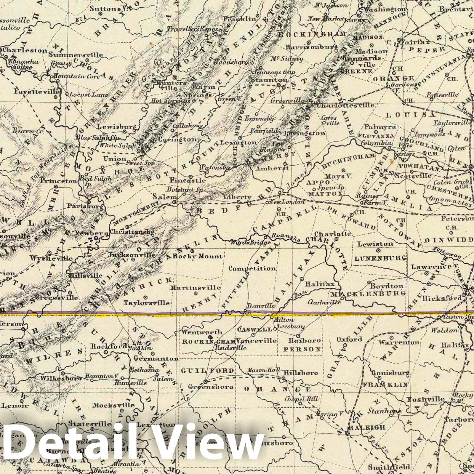 Historic Map : National Atlas - 1854 Der Bundesdistrict Columbia, Virginien, Nord-Carolina, Maryland, u. Delaware. - Vintage Wall Art
