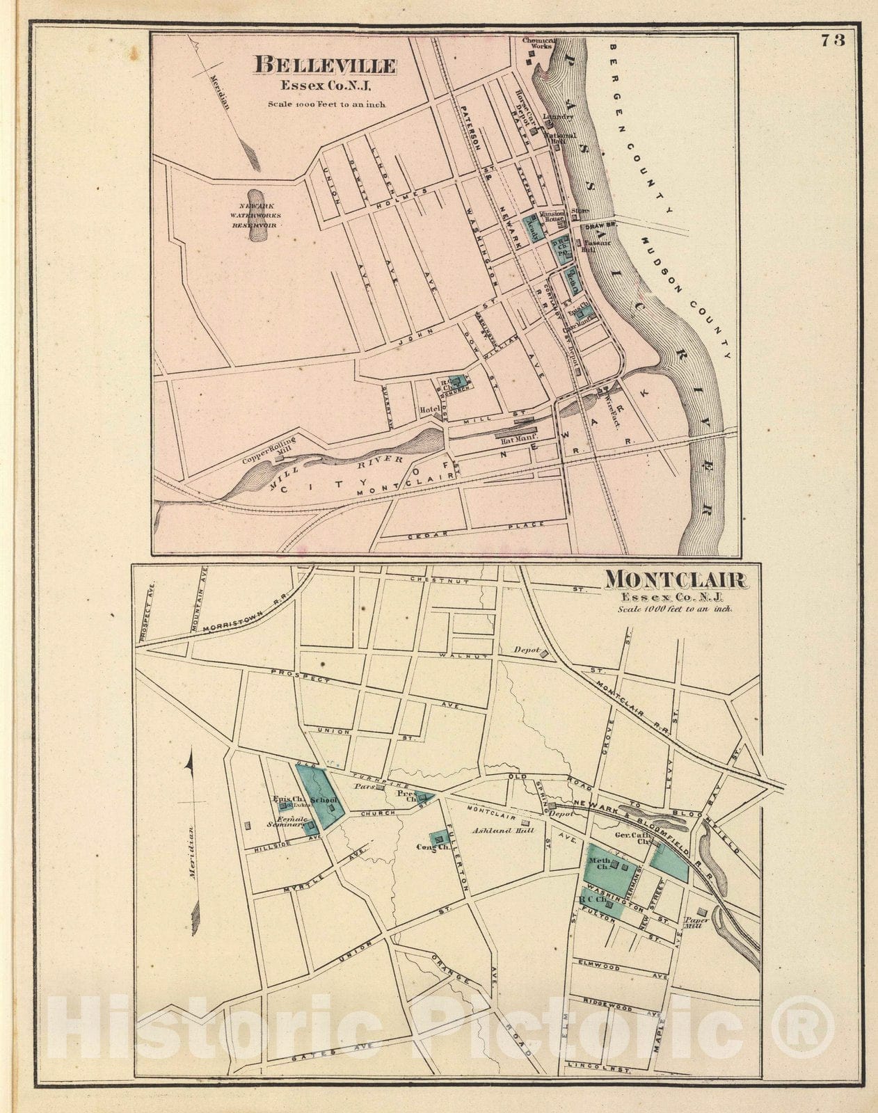 Historic Map : 1872 Belleville, Montclair, N.J. - Vintage Wall Art