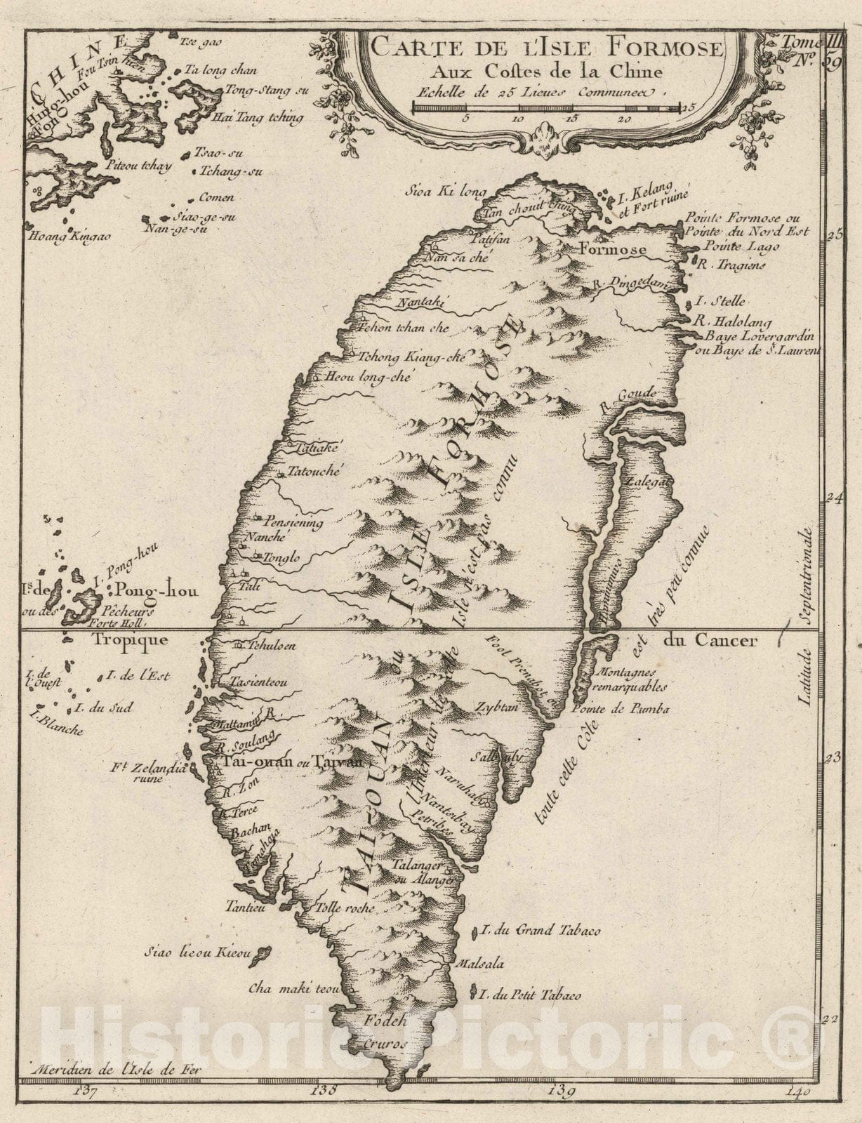 Historic Map : China; Taiwan, 1764 Carte de L'Isle Formose et aux costes de la Chine , Vintage Wall Art
