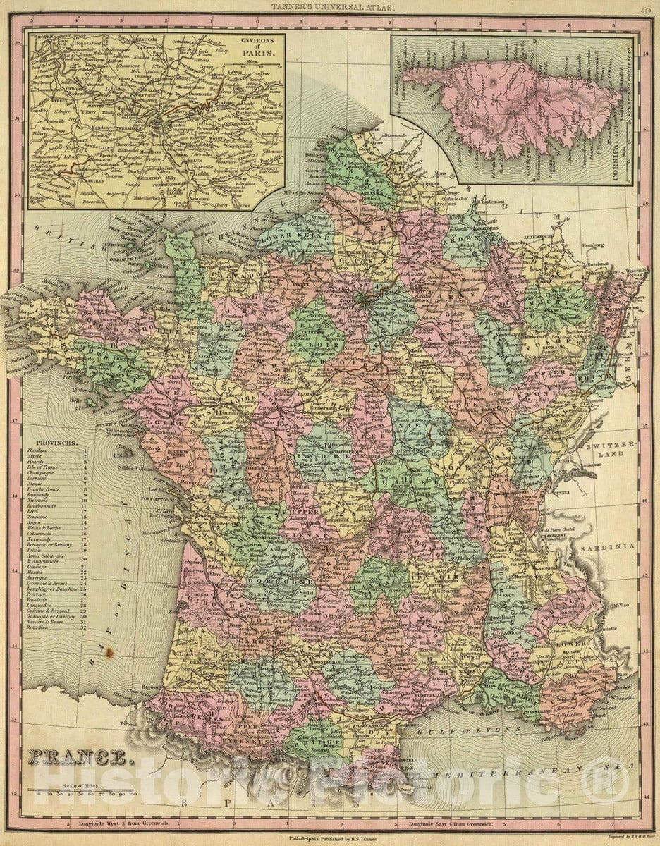 Historic Map : 1836 France. - Vintage Wall Art