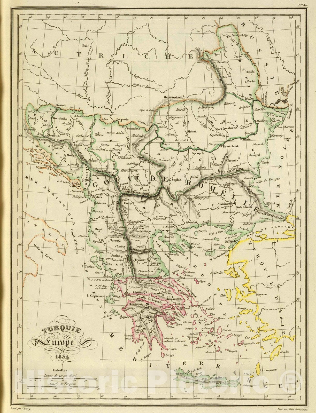 Historic Map : Albania; Greece, 1837 Turquie d'Europe. , Vintage Wall Art