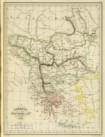 Historic Map : Albania; Greece, 1837 Turquie d'Europe. , Vintage Wall Art
