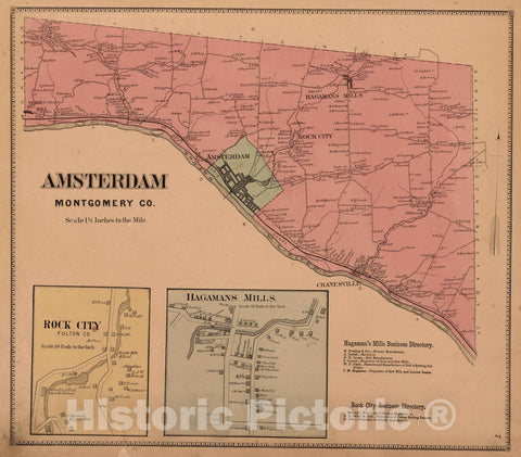 Historic Map : 1868 Amsterdam, Montgomery County, New York. Rock City. Hagamans Mills. - Vintage Wall Art