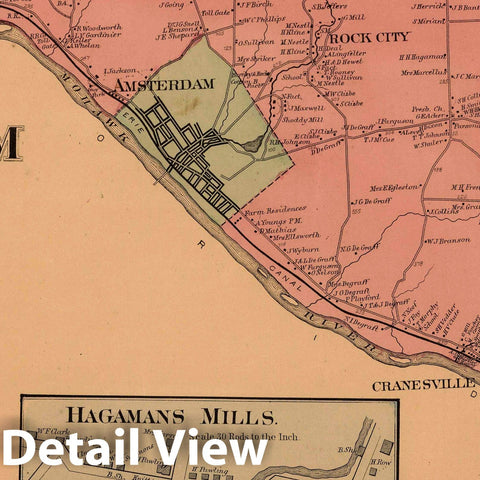 Historic Map : 1868 Amsterdam, Montgomery County, New York. Rock City. Hagamans Mills. - Vintage Wall Art