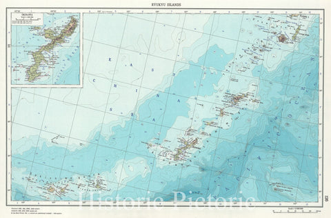 Historic Map : Japan, Okinawa 1967 126. Ryuku Islands. Okinawa. The World Atlas. , Vintage Wall Art