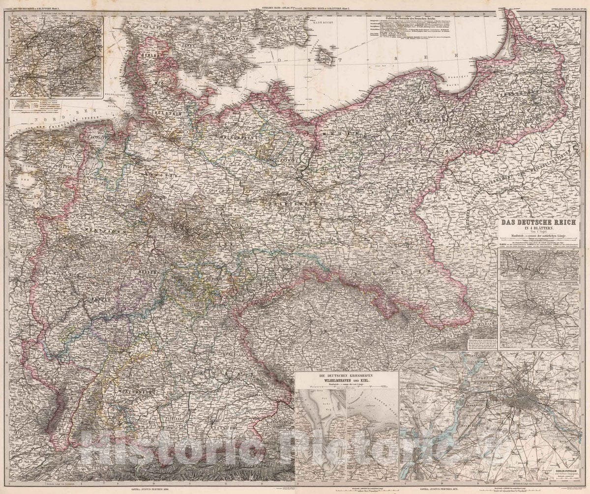 Historic Map : Germany , Berlin Germany, 1879 Composite: Deutsche Reich in 4 Blattern. (German Empire). , Vintage Wall Art