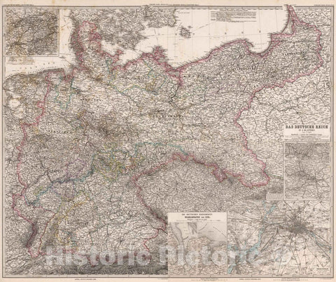 Historic Map : Germany , Berlin Germany, 1879 Composite: Deutsche Reich in 4 Blattern. (German Empire). , Vintage Wall Art