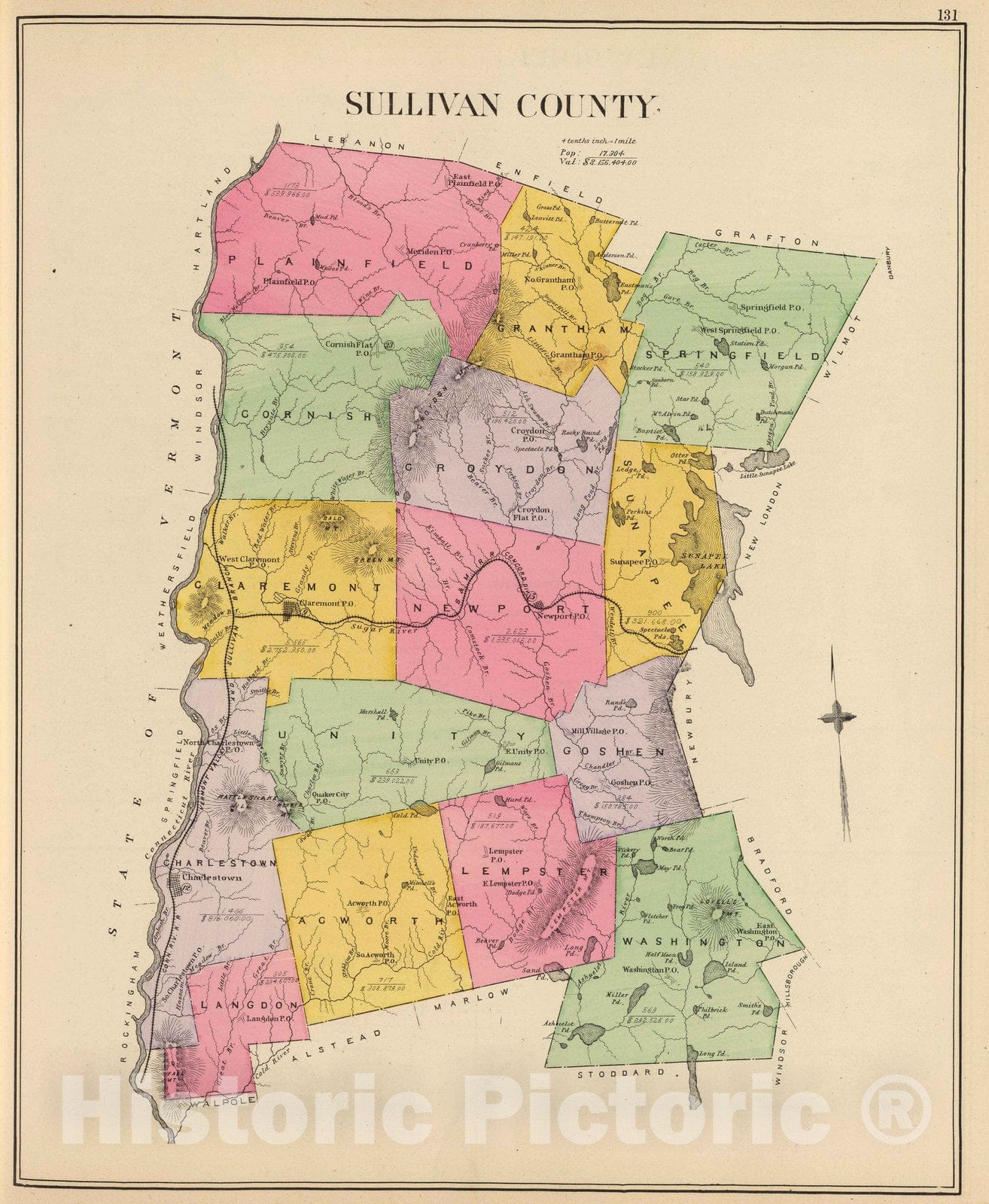 Historic Map 1892 Sullivan County. Vintage Wall Art Historic Pictoric