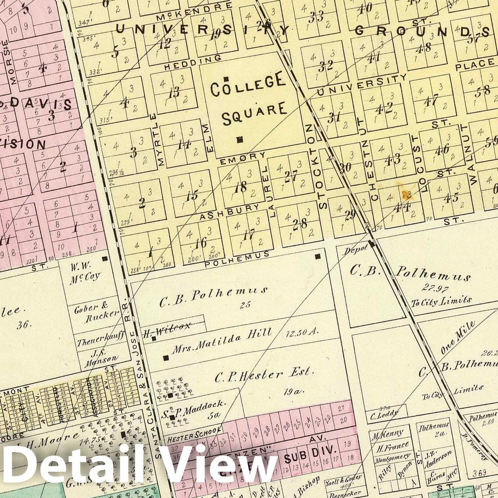 Historic Map : 1876 San Jose 1st ward. - Vintage Wall Art