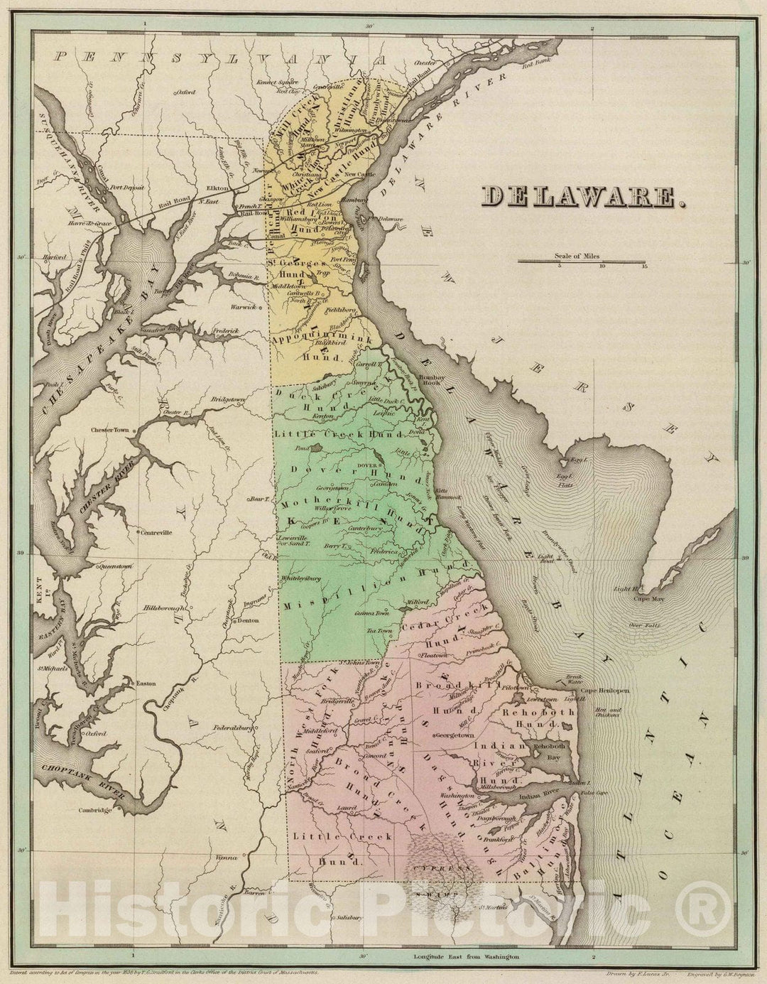 Historic Map : National Atlas - 1838 Delaware. - Vintage Wall Art