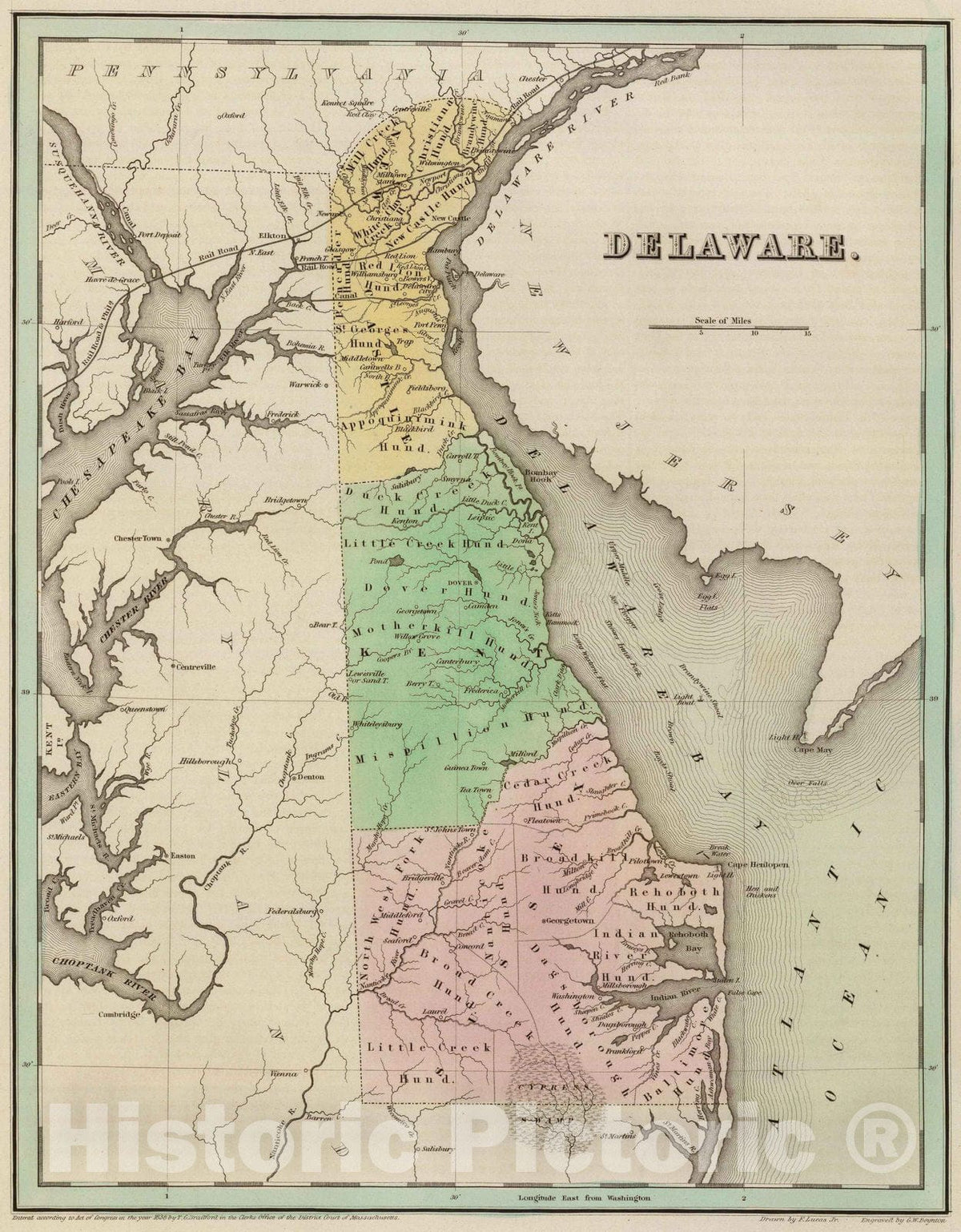 Historic Map : National Atlas - 1838 Delaware. - Vintage Wall Art ...