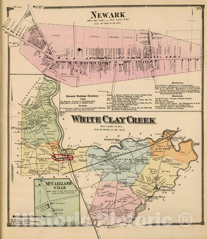 Historic Map : 1868 White Clay Creek, Newark. - Vintage Wall Art