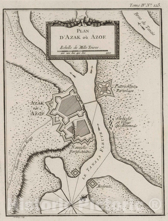 Historic Map : Russia , Azof (Russia), Don River Delta (Russia) 1764 Plan d'Azak ou Azof. Croisey, sc[ulp.] , Vintage Wall Art