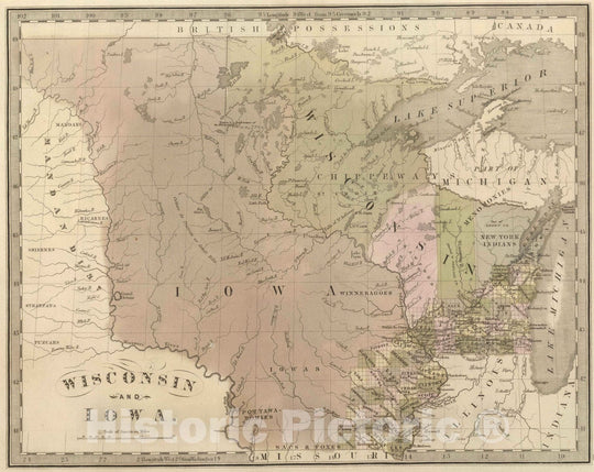 Historic Wall Map : 1848 Wisconsin and Iowa. - Vintage Wall Art