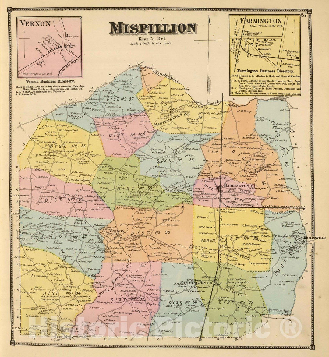 Historic Map : Mispillion Hundred (Del.), Delaware, 1868 Mispillion. , Vintage Wall Art