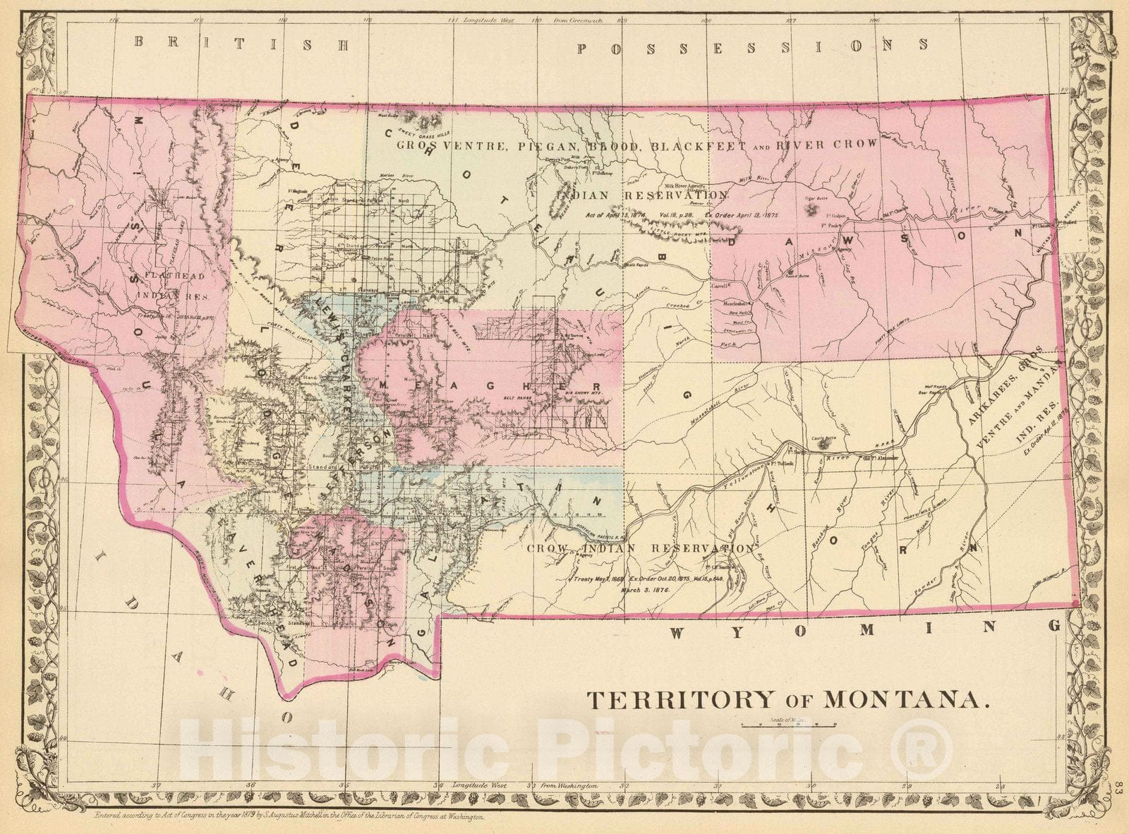 Historic Map : 1880 Montana. - Vintage Wall Art