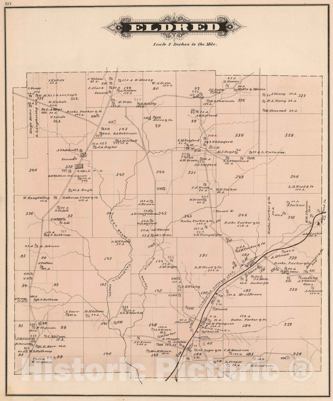 Historic Map : 1878 Eldred, Warren County, Pennsylvania. - Vintage Wall Art