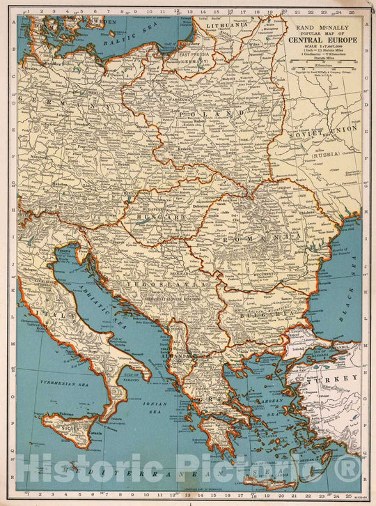 Historic Map - World Atlas - 1939 Rand McNally Popular map of the Central Europe - Vintage Wall Art