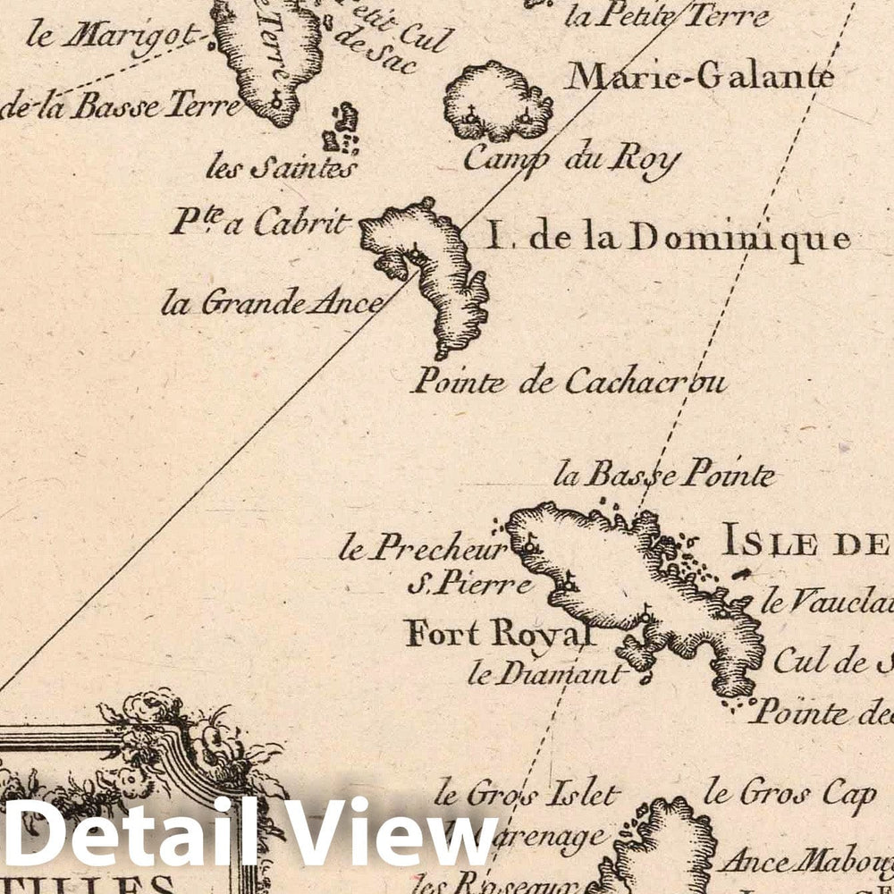 Historic Wall Map : Windward Islands (U.K.), , West Indies 1764 Les Petites Antilles ou les isles du Vent. Croisey, aculp. , Vintage Wall Art