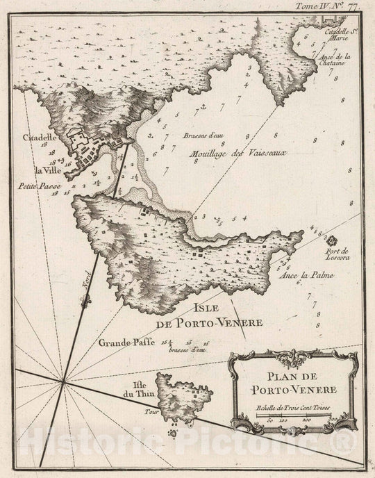 Historic Map : Italy, , Europe 1764 Plan de Porto-Venere , Vintage Wall Art