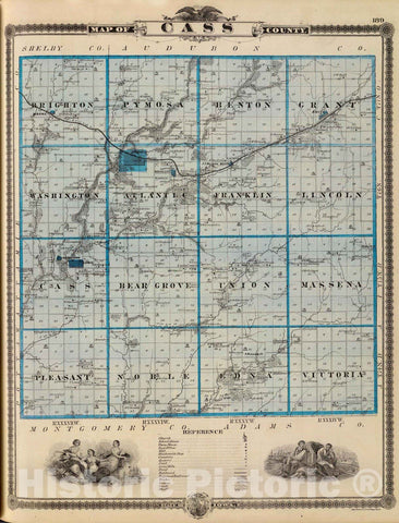 Historic Map : 1875 Map of Cass County, State of Iowa. - Vintage Wall Art