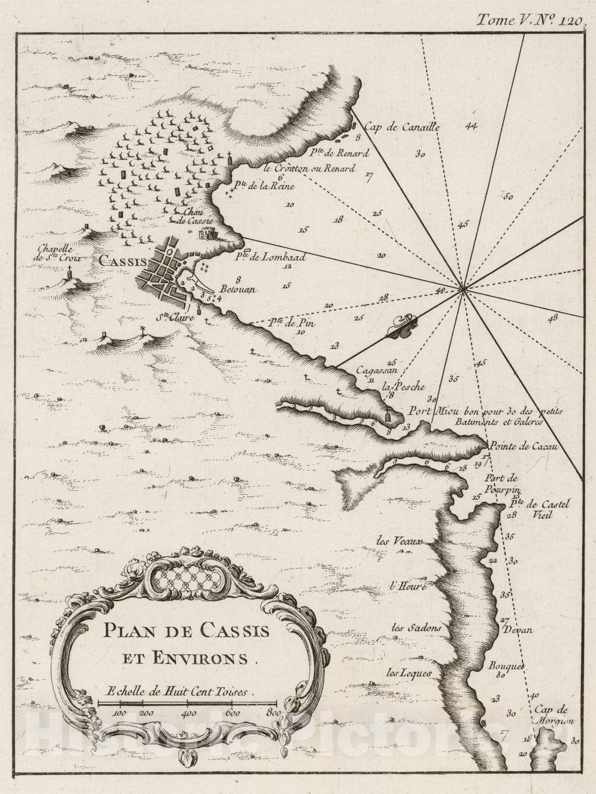 Historic Map : France , Cassis France, Provence 1764 Plan de Cassis et environs. , Vintage Wall Art
