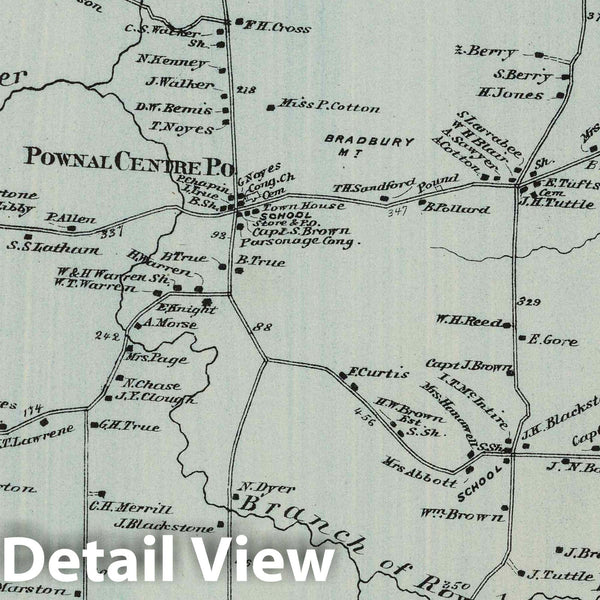 Historic Map 1871 Pownal, Cumberland County, Maine. North Pownal
