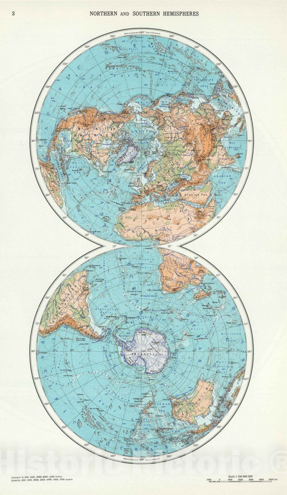 Historic Map 1967 3. Northern and Southern Hemispheres. The World At