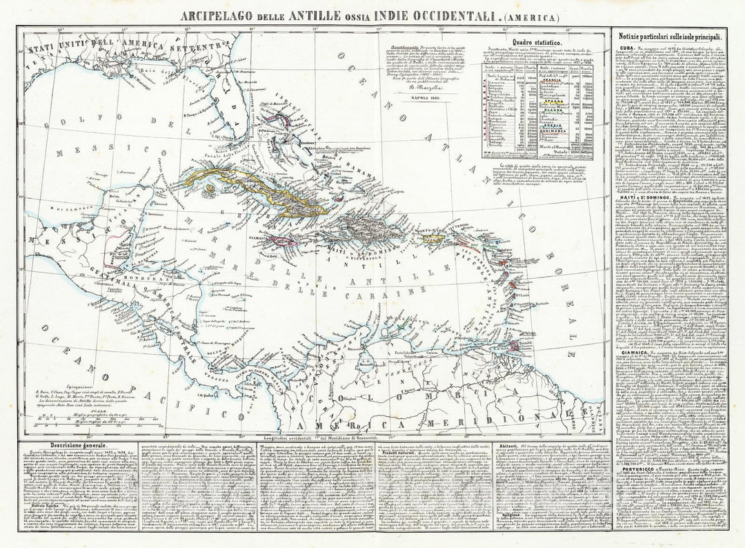 Historic Map : 1850 Arcipelago delle Antille ossia Indie Occidentali. - Vintage Wall Art
