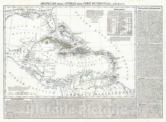 Historic Map : 1850 Arcipelago delle Antille ossia Indie Occidentali. - Vintage Wall Art