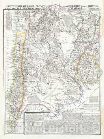 Historic Map : Argentina; Chile, 1850 Provincie Unite del Rio de la Plata, Argentina, Chili, Uruguay, e Paraguay. , Vintage Wall Art