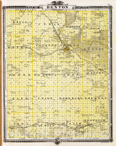 Historic Map : 1875 Map of Benton County, State of Iowa. - Vintage Wall Art