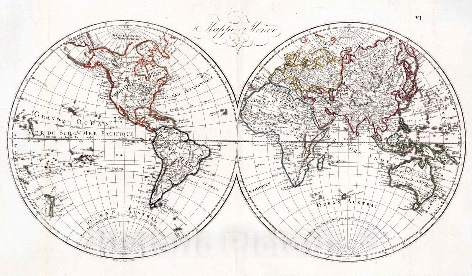 Historic Map : 1804 VI. Mappe Monde. - Vintage Wall Art