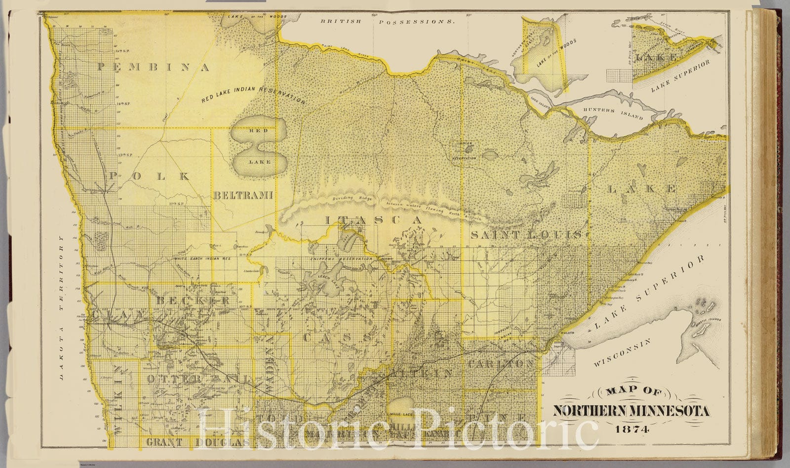 Historic Map : Map of Northern Minnesota, 1874. - Vintage Wall Art