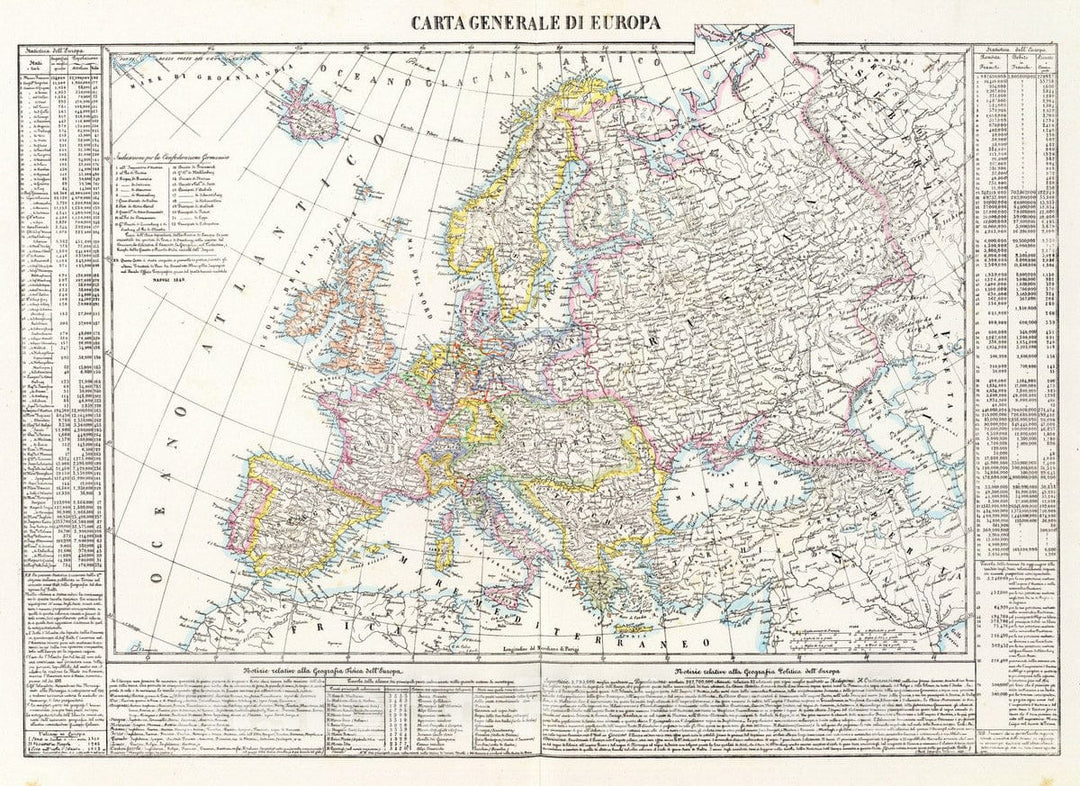 Historic Map : 1840 Carta generale di Europa. v2 - Vintage Wall Art