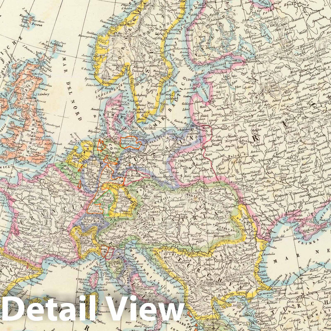Historic Map : 1840 Carta generale di Europa. v2 - Vintage Wall Art