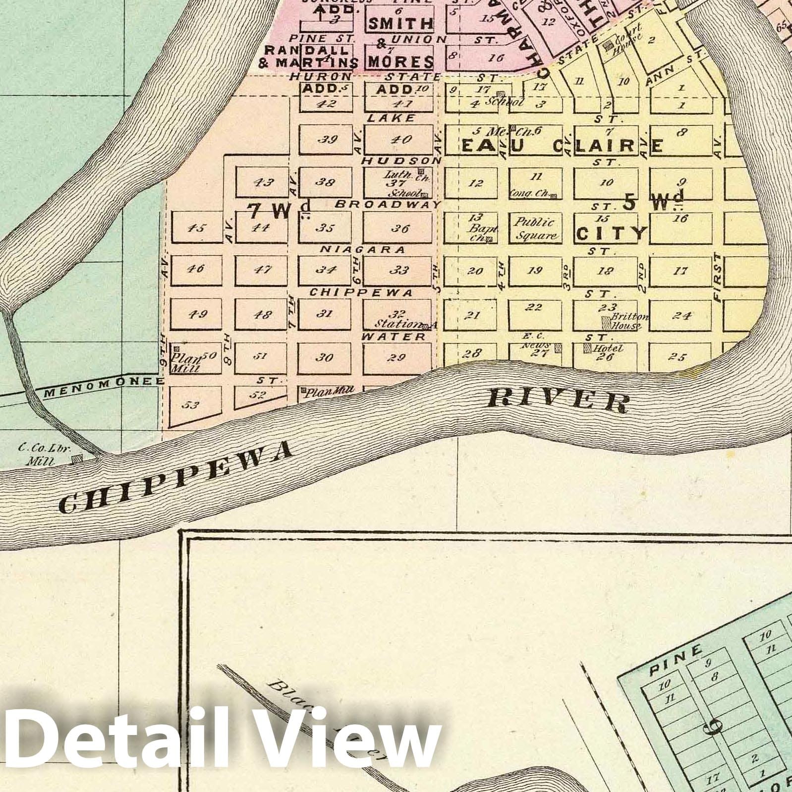 Historic Map : Eau Claire (Wis.), Wisconsin, 1878 Eau Claire and Medford. , Vintage Wall Art