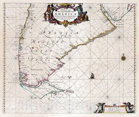 Historic Map : Argentina, Cape Horn 1667 Paskaarte van Het Zuydelijckste van America. , Vintage Wall Art